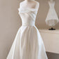 Luxury White Satin Trailing Wedding Dresses Women Elegant Strapless Long Prom Party Bridal Dress