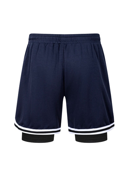 2 in 1 Summer Men's Sports Elastic Waist Basketball Training Shorts Fitness Running Breathable Quick Dry Sportswear Bottoms
