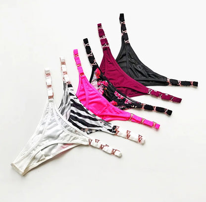 Seamless Thong Women Underwear Briefs Panties Zebra Flower Low Rise Metal Buckle G String Bikini Panty
