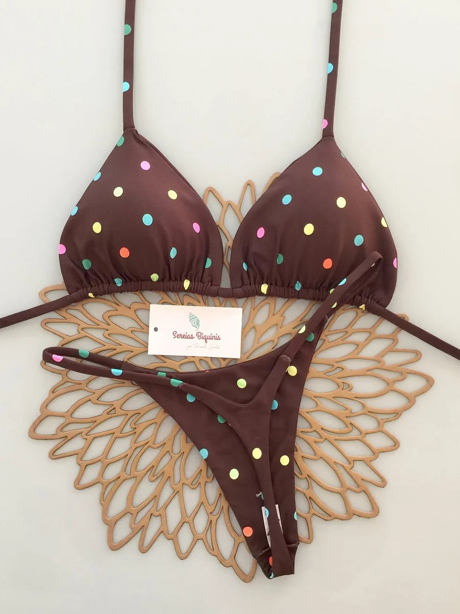 Brazilian lace-up print swimsuit by The Clothing Company Sydney, backless micro bikini with thong design and beachwear style.