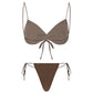 Womens Bikini Set Bathing Suit Pad Free Bra Top with High Cut Thong Briefs Side Tie Tying 2 Piece Swimwear Pool Beach Wear