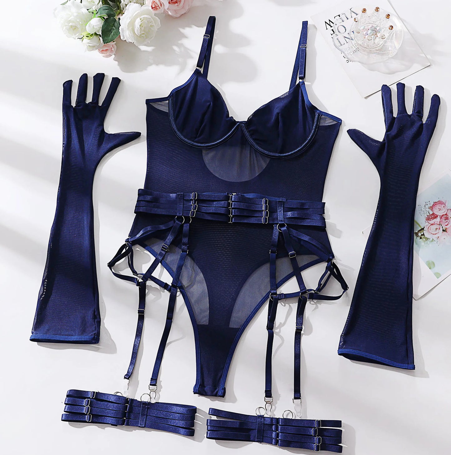 Tight Fitting Lace Bodysuit With Gloves Garter Night Club Outfit Mesh Top Lingerie Set The Clothing Company Sydney