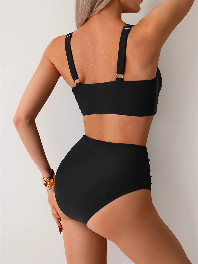High Waist Women’s Two Piece Swimsuit Bikini Swimwear Beach Surfing Classical Bathing Suit