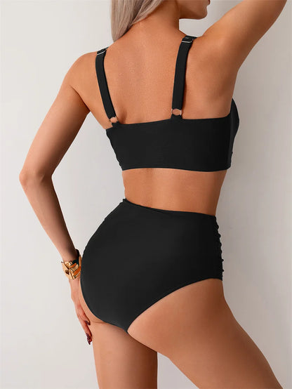 High Waist Women’s Two Piece Swimsuit Bikini Swimwear Beach Surfing Classical Bathing Suit