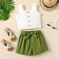 2 Piece Kids Girls' Button Ribbed Tank Top and Belted Shorts Set The Clothing Company Sydney