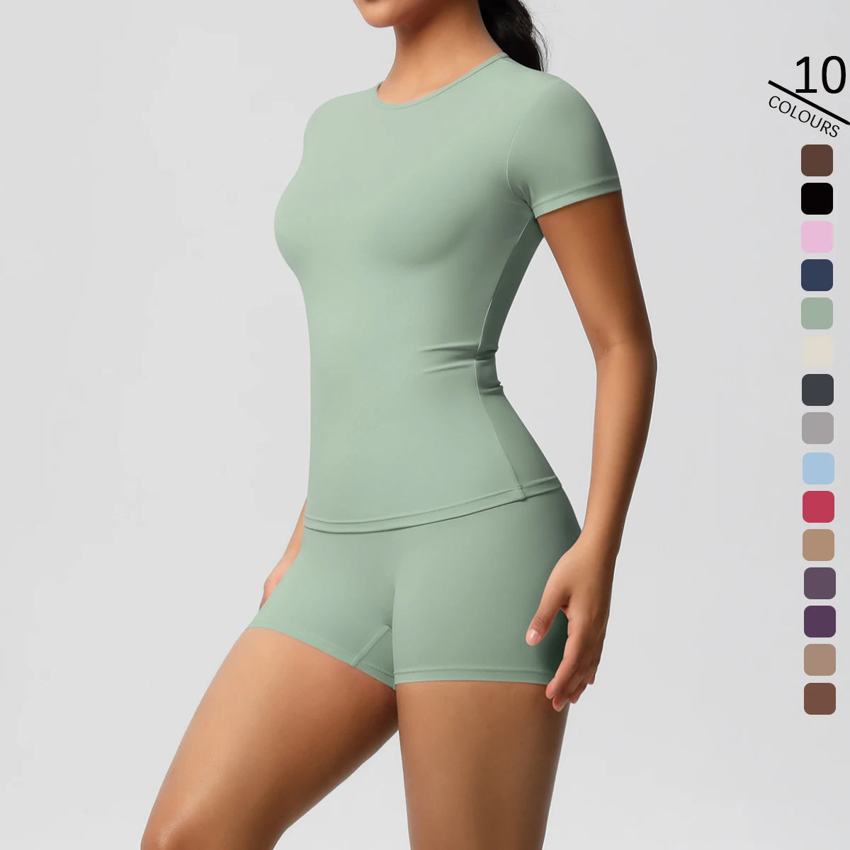 2 Piece Quick-Drying Gym Leggings Set Summer Short Sleeve Breathable Stretchy Yoga Slim Fitness Active Top Women's Cycling Bike Shorts The Clothing Company Sydney