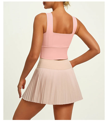2 Piece Fitness Matching Set Women's Gym Sports Bra Sleeveless Crop Top+ Skirts Tennis Skorts Running Tracksuit Workout Sportswear