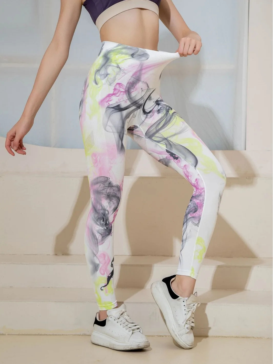 Women's 3D Print Tie Dye Sports Seamless High Waist Fitness Push Up Leggings Gym Clothing Workout Tights Pants