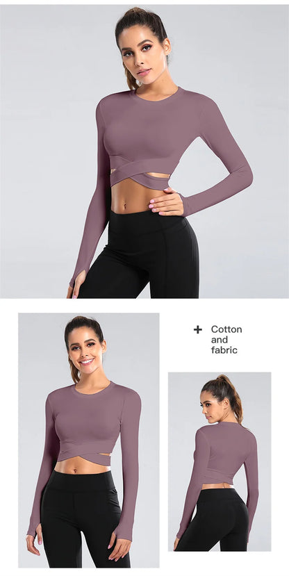 Long Sleeve Midriff Yoga Tops Sports Fitness Crop Top Gym Shirts Slim Fit Running Tank Tops Criss Cross Top The Clothing Company Sydney