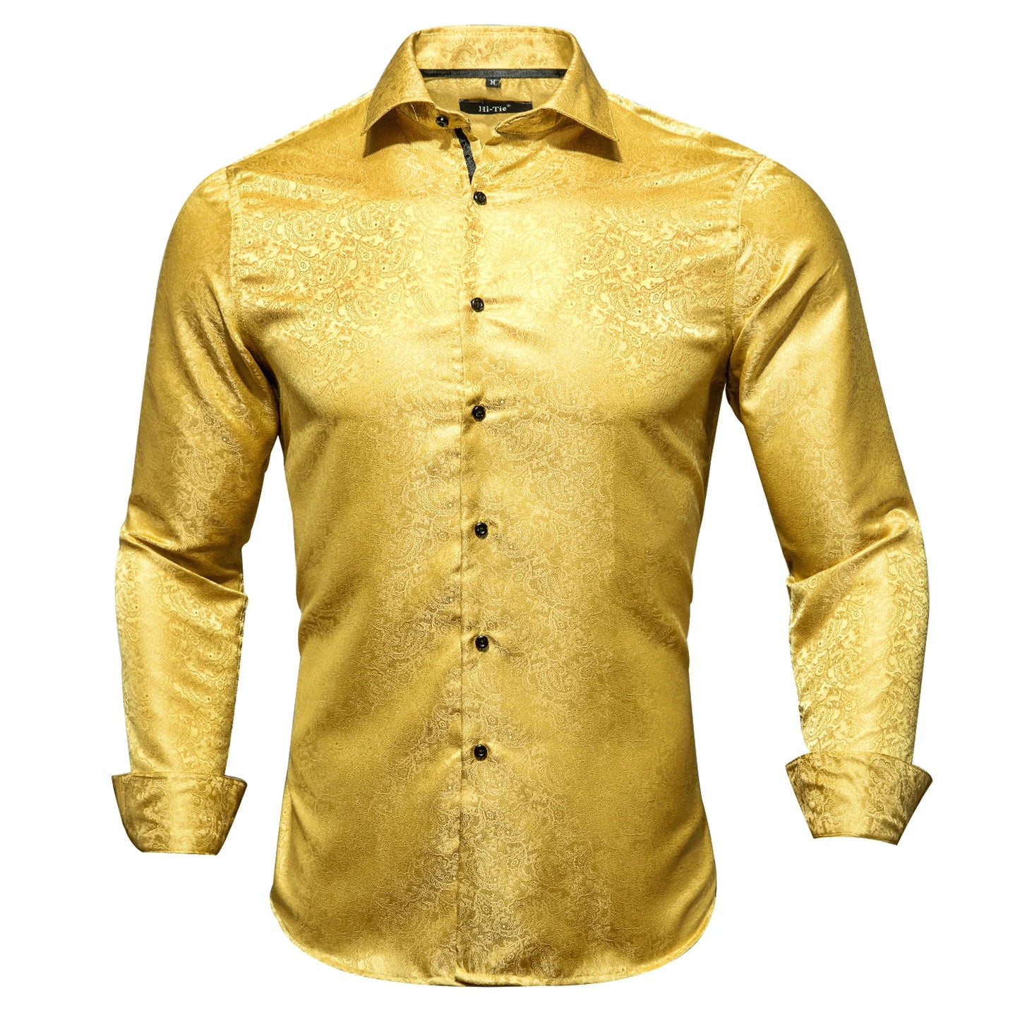 Hi-Tie Long Sleeve Silk Shirts for Men Suit Dress Outwear Male Slim Wedding Floral Paisley Gold Blue Red The Clothing Company Sydney