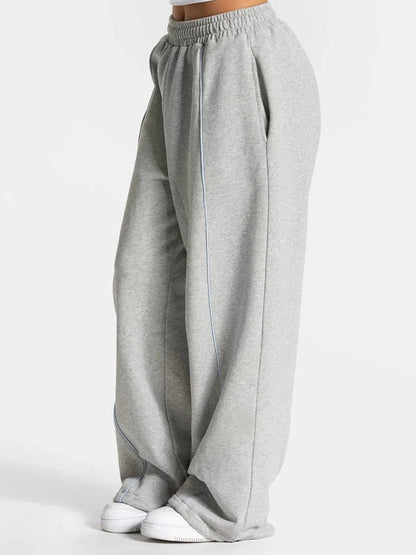 Women's Contrast line Wide Leg Joggers Running Trouser Cotton Mid Waist Casual Loose Sports Yoga Pants With Back Pocket Gymwear The Clothing Company Sydney