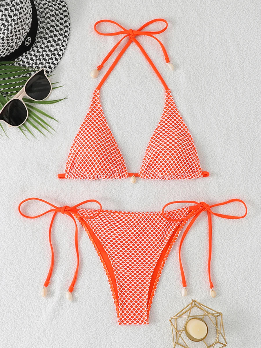 2 Piece Halter String Triangle Bikini Swimwear Mesh Swimsuit Solid Bathers Bathing Swimming Swim Suit Beachwear The Clothing Company Sydney