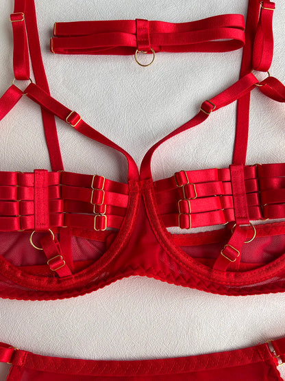 5-Piece Costume Hollow Underwear Sensual Open Bra Outfits Lingerie Set - The Clothing Company Sydney