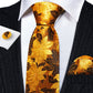 Elegant Men's Gold Leaves Floral Silk Neck Tie Pocket Square Cufflinks Wedding Business Party Gift Set The Clothing Company Sydney