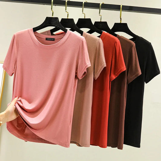 Modal O-Neck T-shirt Short sleeve Women's Summer Casual Basic T shirt Loose Tee Tops The Clothing Company Sydney