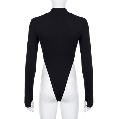 Streetwear Zipper Skinny Black Women Bodysuits Top Buckle Turtleneck Autumn Body Fashion Motorcycle One Piece Bodysuit The Clothing Company Sydney