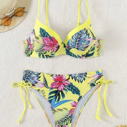 2 Piece Floral Print Swimsuit Beach Bikini Triangle Panty Swimwear Bikini Set