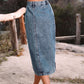 Women's Button A-line Side Split High Waist Denim Skirt Office Lady Black Blue Midi Jean Skirts Autumn Winter Long Skirt The Clothing Company Sydney