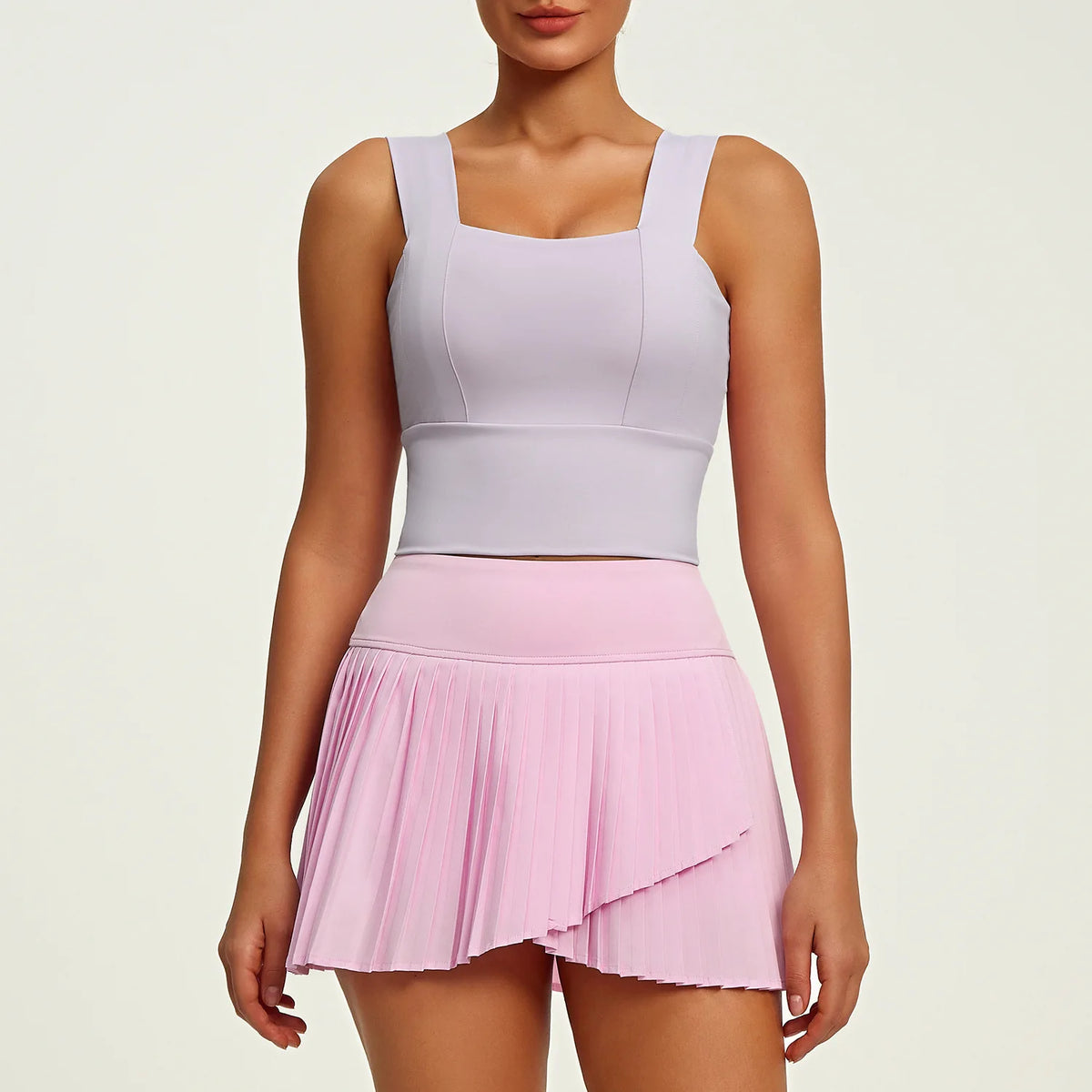 2 Piece Fitness Matching Set Women's Gym Sports Bra Sleeveless Crop Top+ Skirts Tennis Skorts Running Tracksuit Workout Sportswear