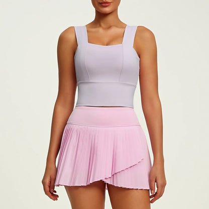 2 Piece Fitness Matching Set Women's Gym Sports Bra Sleeveless Crop Top+ Skirts Tennis Skorts Running Tracksuit Workout Sportswear