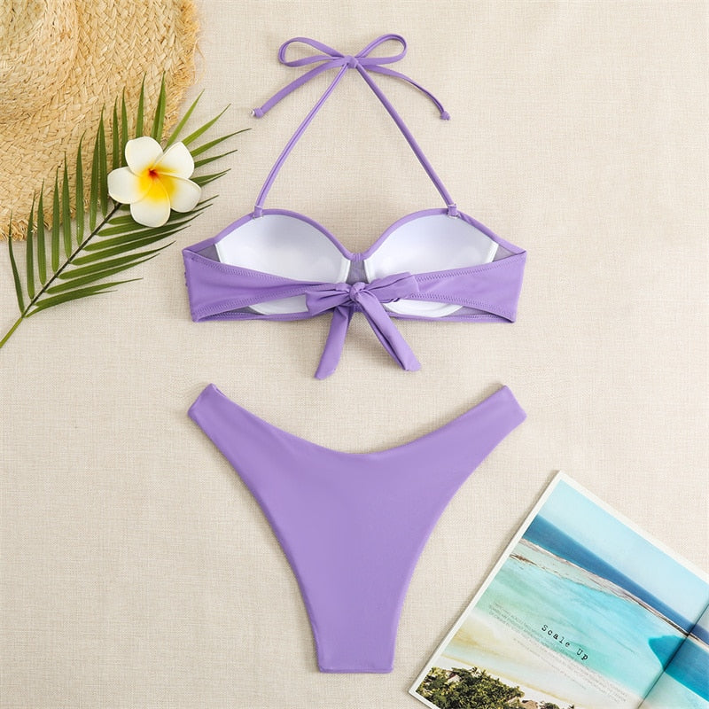 Bikini Swimsuit Women Swimwear Solid Push Up Bikinis Set High Waist Thong Bathing Suit Two Pieces Swimming Suits Female The Clothing Company Sydney