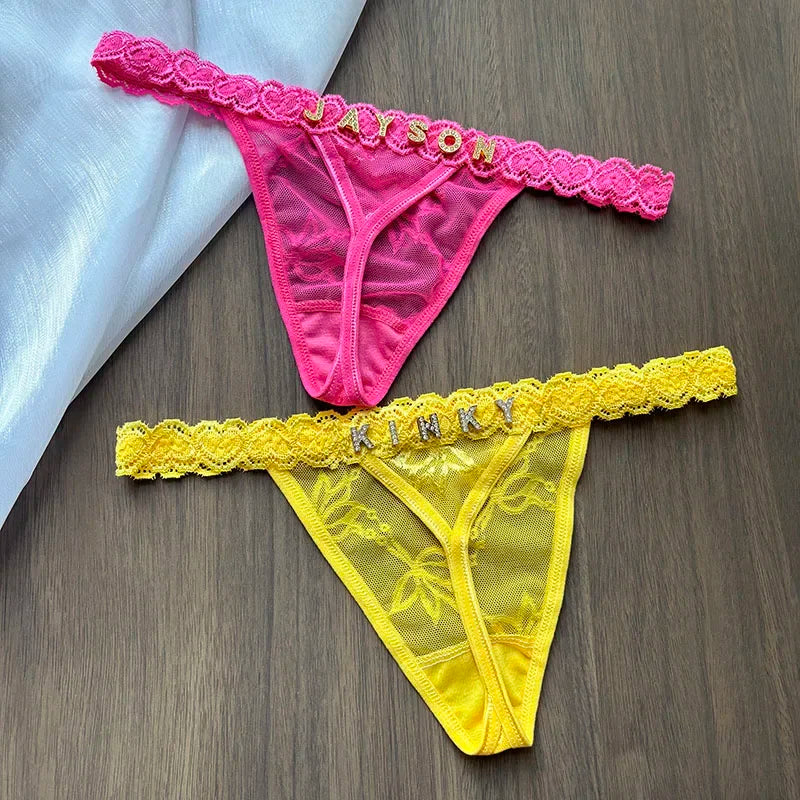 Custom Name Crystal Letter Thong Lace Bikini Panties G-String Low Waist Briefs The Clothing Company Sydney