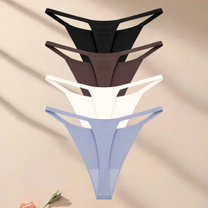 4 pack Seamless Ultra-thin Underwear Womens Thin Belt Panties Female High Stretch Thongs Breathable G-String Lingerie