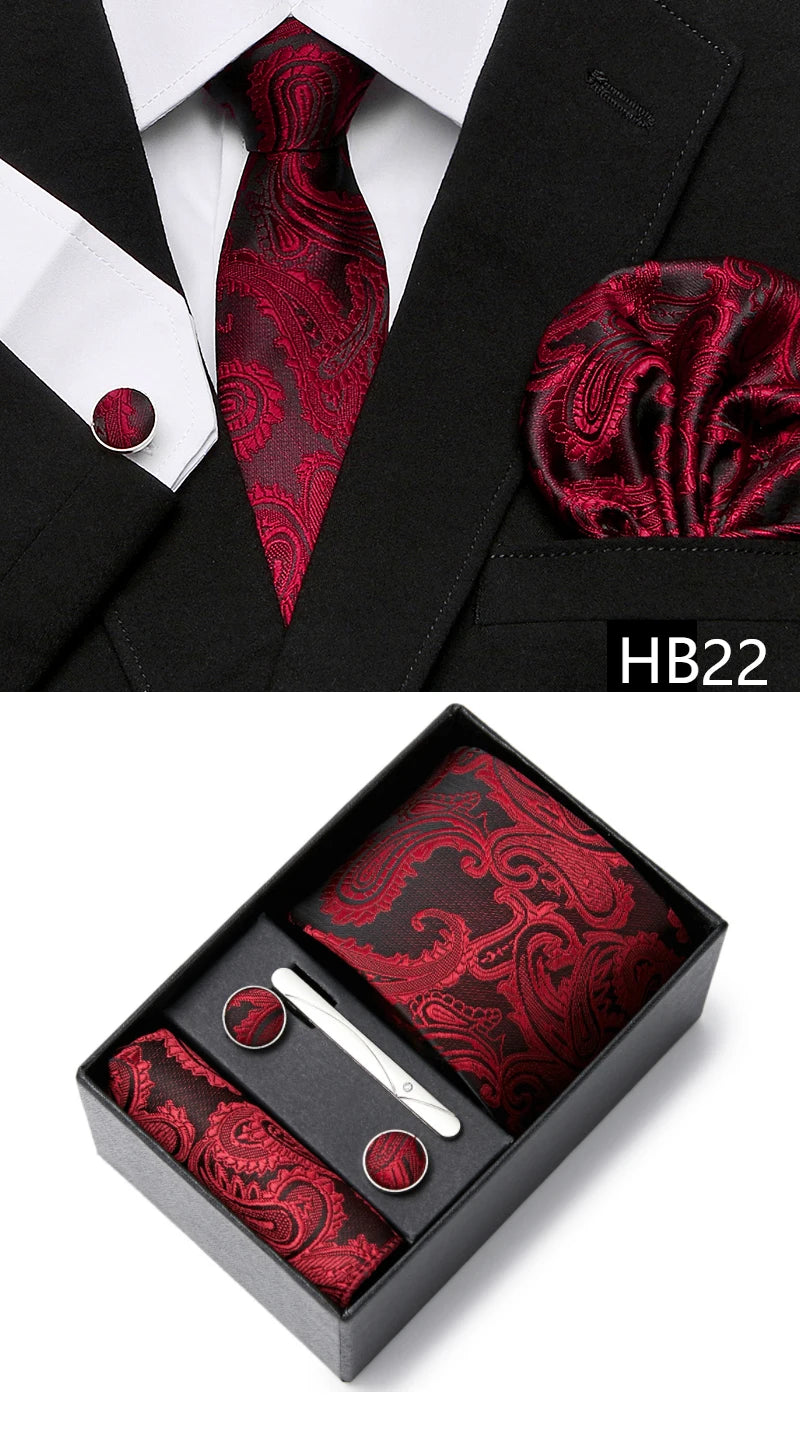 5 piece 7.5 cm Width Tie Sets Black Men's Tie Hankerchiefs Cufflinks clip Box wedding gift handmade Necktie Set The Clothing Company Sydney