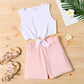 PatPat 2pcs Kid Girl Tie Knot Sleeveless Tee and Elasticized Paperbag Shorts Set The Clothing Company Sydney