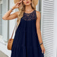 Hollow Lace Patchwork Halter Neck Women A Line Dress Summer Casual Solid Color Loose Beach Holiday Sundress