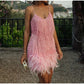 Tassel Sequins Feather Mini Dress Women's Spaghetti Strap Stitching Elegant Evening Party Club Dress