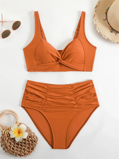 High Waist Women’s Two Piece Swimsuit Bikini Swimwear Beach Surfing Classical Bathing Suit