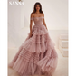 Pink Off Shoulder Tulle Prom Dress Elegant Multi layer A-line Lace Up Back Sleeveless Evening Dress The Clothing Company Sydney