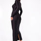 Hollow Out Long Sleeve Maxi Dress Gown Autumn Winter New Metal Buckle Ruched Slit Long Elegant Dress