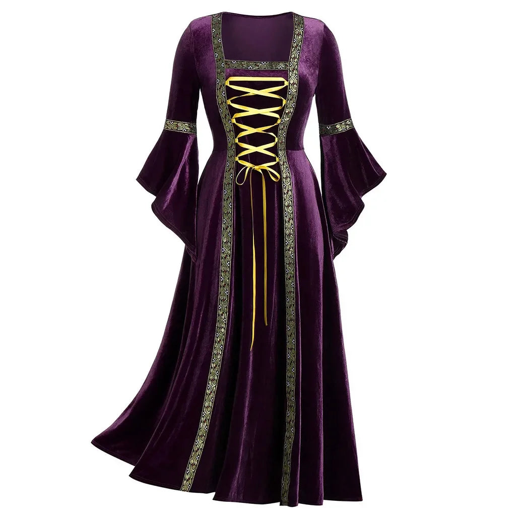 Halloween Costume Long Sleeve Medieval Cosplay Vintage Vampire Witch Victorian Gothic Bandage Dress