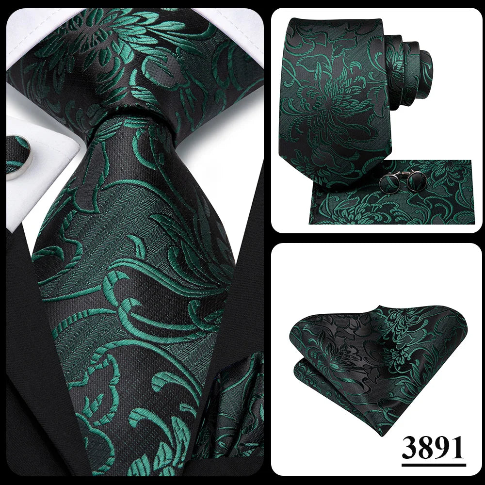 Green Paisley Silk Tie Set for Men – Necktie, Pocket Square & Cufflinks The Clothing Company Sydney