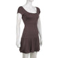 Brown Vintage Y2K Folds Slim Summer Mini Dress for Women Round Neck Dress The Clothing Company Sydney