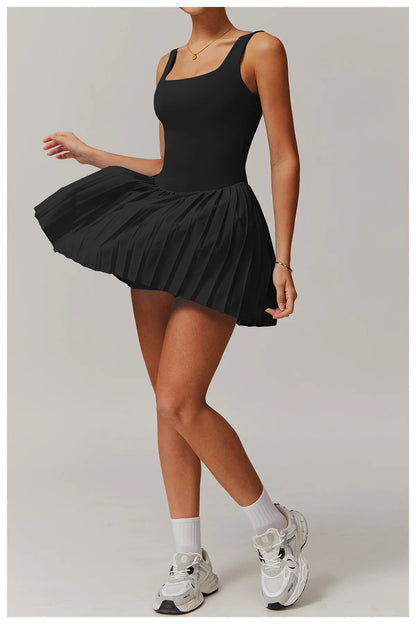 Women's Tennis Dress Jumpsuit Bottom Fitness Clothes Sports Running Pockets Pleated Skirt Sports Yoga Set Dress