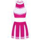 Women's Cheerleading Costume Uniform Carnival Cosplay Outfit Stand Collar Sleeveless Crop Top with Mini Pleated Skirt