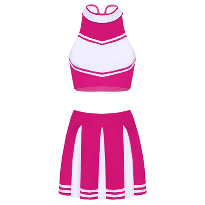 Women's Cheerleader Cosplay Costume Uniform Outfit Stand Collar Crop Top with Mini Pleated Skirts Carnival Cheerleading Suit The Clothing Company Sydney