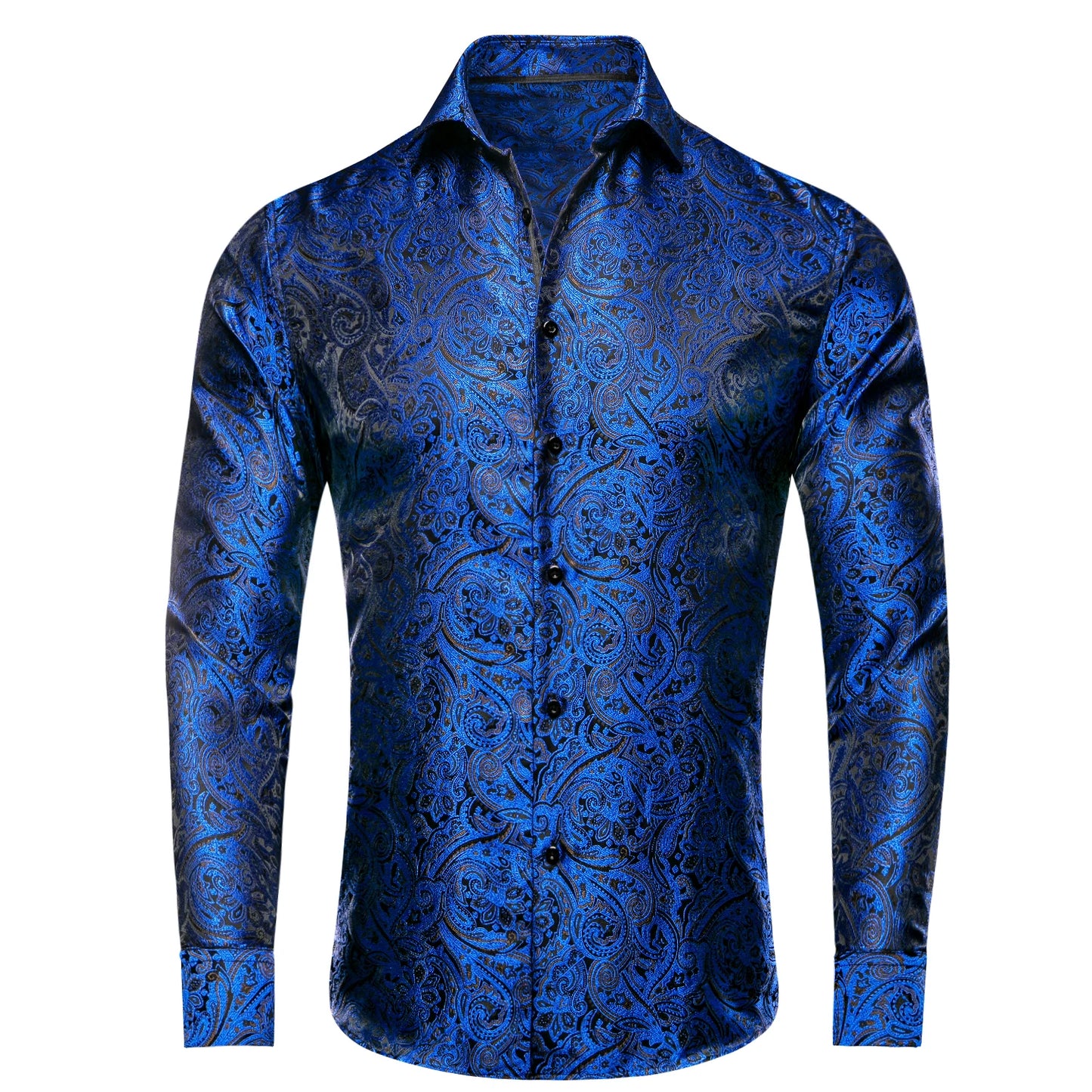 Hi-Tie Long Sleeve Silk Shirts for Men Suit Dress Outwear Male Slim Wedding Floral Paisley Gold Blue Red The Clothing Company Sydney