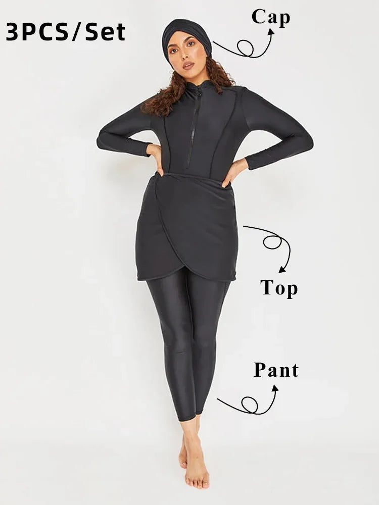 3 Piece Full Body Swimwear Women Long Sleeves Swimsuit Bathing Suit Quick Drying Set The Clothing Company Sydney