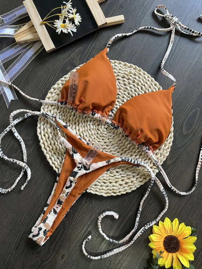 2 Piece Swimwear Leopard Printed Micro Bikini Set Striped Beachwear Summer Swimsuit Two-pieces Thong Bathing Suit