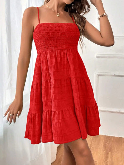 Spaghetti Strap Smocked Bustier Mini Dress Blue Ruffled Tiered Swing Dress Summer Casual Vacation Beach Wear The Clothing Company Sydney