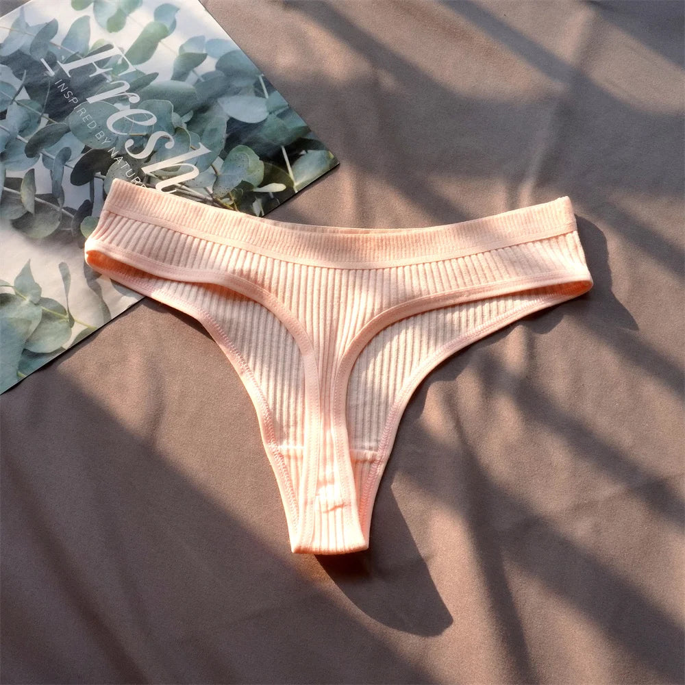 3 Pack Seamless Ribbed Cotton Thong Low Waist Bikini Briefs Sports Underwear Plus Size