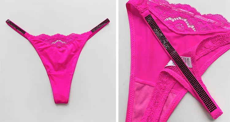 Rhinestone Lace Women Panties Seamless Underwear G String Letter Transparent Thong Female Low Rise Ladies Briefs