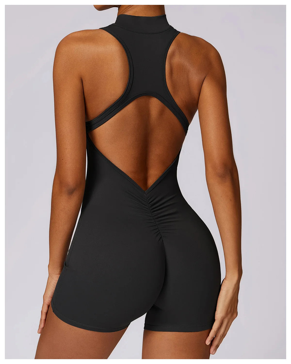 V Back Scrunch Sports Jumpsuit Women Gym Rompers Sleeveless Sportswear Zipper One-Piece Suit Yoga Clothing