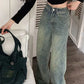 Vintage Baggy Straight Denim Trousers Y2K High Waist Loose Wide Leg Jeans Women Streetwear All-Match Casual Pants