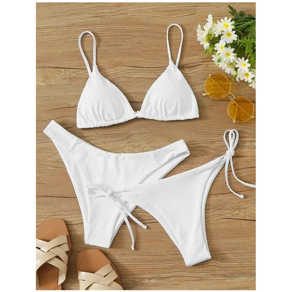 3 Piece Swimwear Women Lace Up Micro Bikini Set Solid Low Waist Swimsuit Beachwear Bathing Suit The Clothing Company Sydney