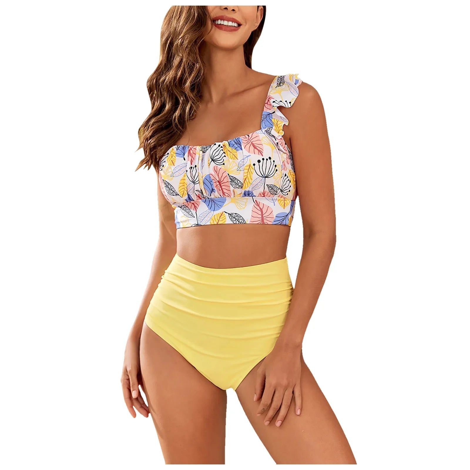 2 Piece Print Swimsuit Ruffle Swimwear Tops And High Waist Bikini Swim Shorts Beachwear The Clothing Company Sydney
